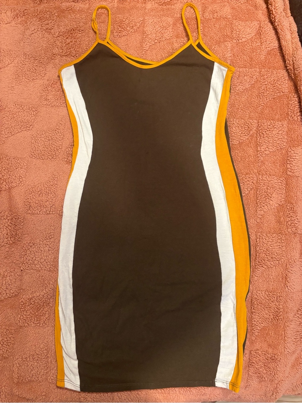 Discovery Brown Midi Slip Dress with White & Mustard Panels